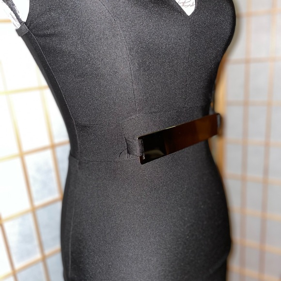 Women’s Sexy Black Body con Dress, sleeveless, front buckle, racer back, cut out - Picture 3 of 8